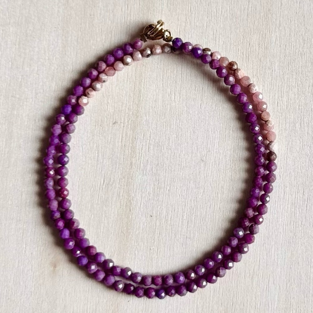 Dainty Semi Precious Faceted Sun Stone & Purple Sugilite Bracelet / Necklace